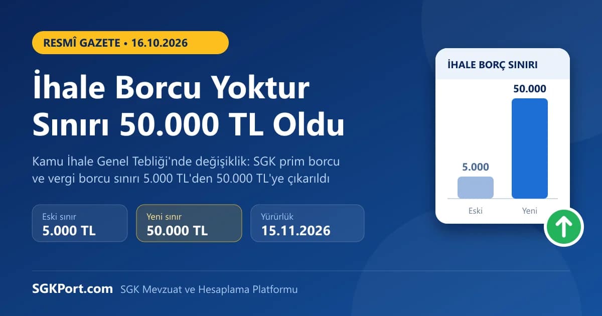 Kamu İhalelerinde Borcu Yoktur Sınırı 5.000 TL'den 50.000 TL'ye Çıkarıldı